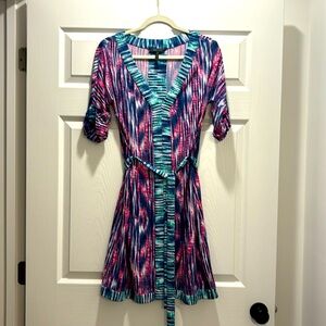 BCBG Maxazria multicolor dress with belt tie, size small